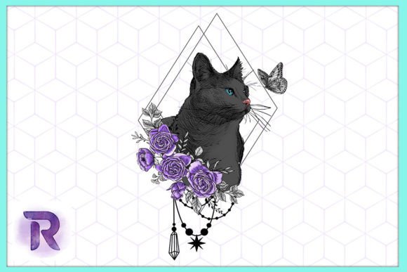 Black Cat Purple Floral Butterfly PNG Review