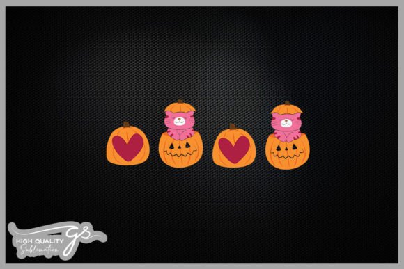 Pumpkin and Pink Cat Halloween Vintage